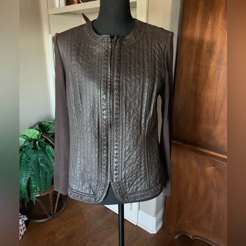Vintage Nygard‎ Collection Brown Leather Collarless Jacket
